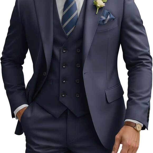 Luxurious Navy Blue 3 Piece Slim Fit Suit - Ideal for Formal Business Occasions - Picture 1 of 9